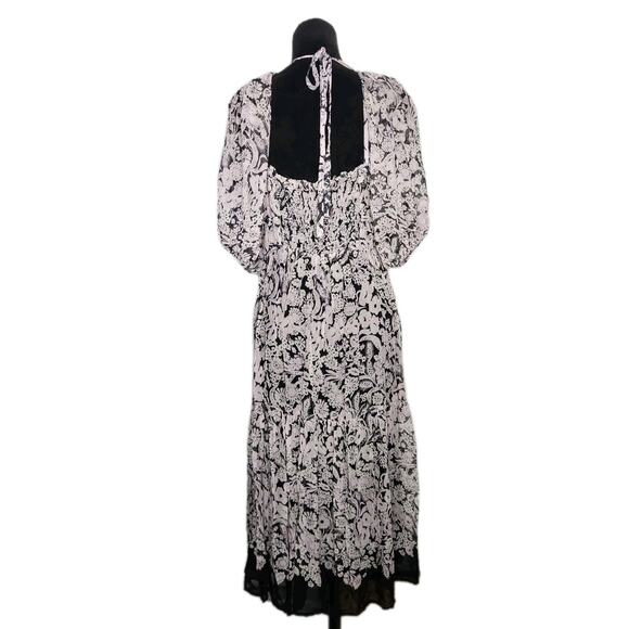 Anthropologie Squareneck Puff Sleeves Smocked Floral Midi Dress Size L euc - Picture 5 of 11